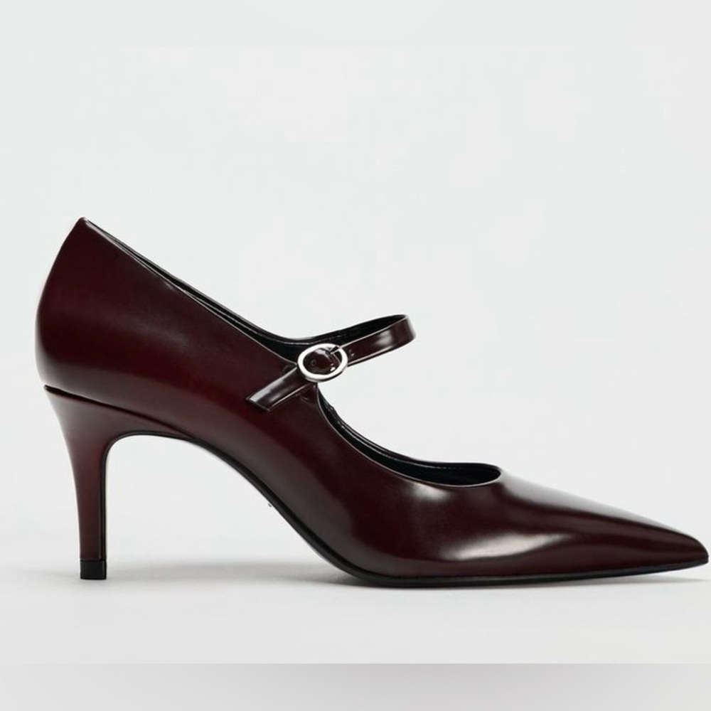 ZARA Burgundy Red Pointed Toe Heels With Buckle Detail - Size 8 - NEW - Picture 2 of 6